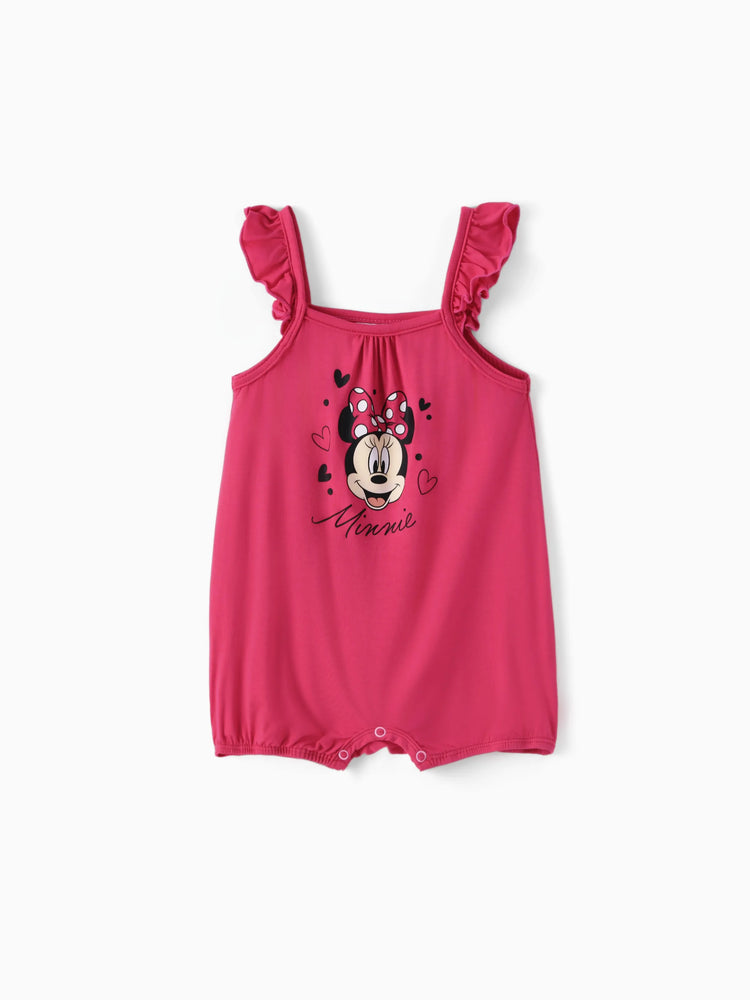 Disney Mickey and Friends Baby Girl 2pcs Minnie Bamboo Ruffled Allover Print Romper Hot Pink