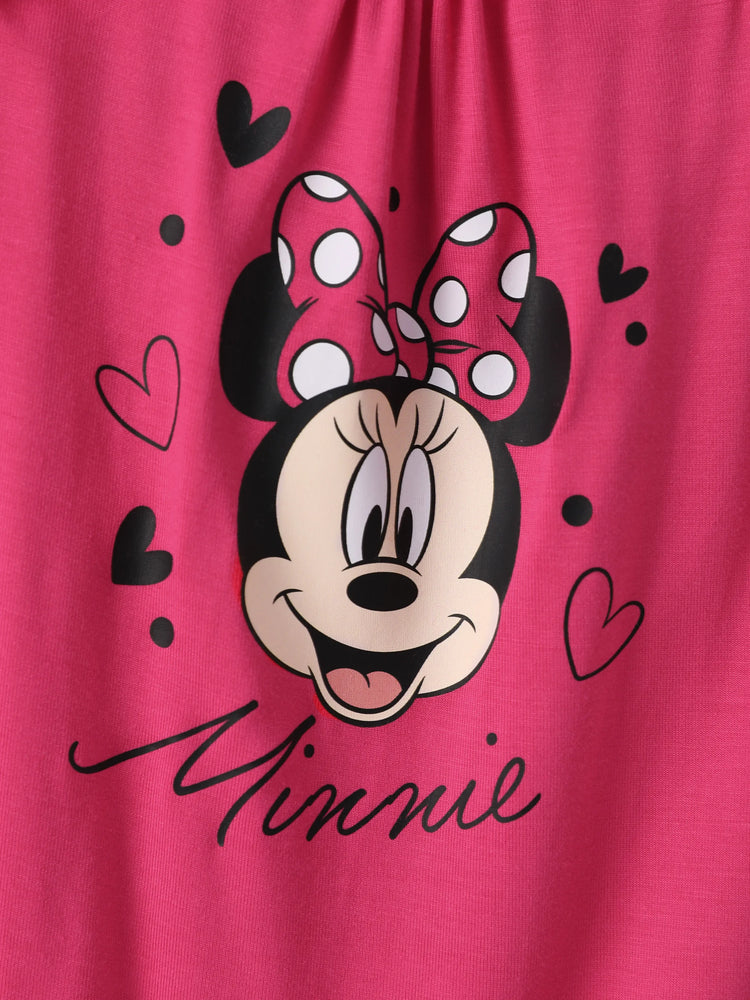 Disney Mickey and Friends Baby Girl 2pcs Minnie Bamboo Ruffled Allover Print Romper Hot Pink