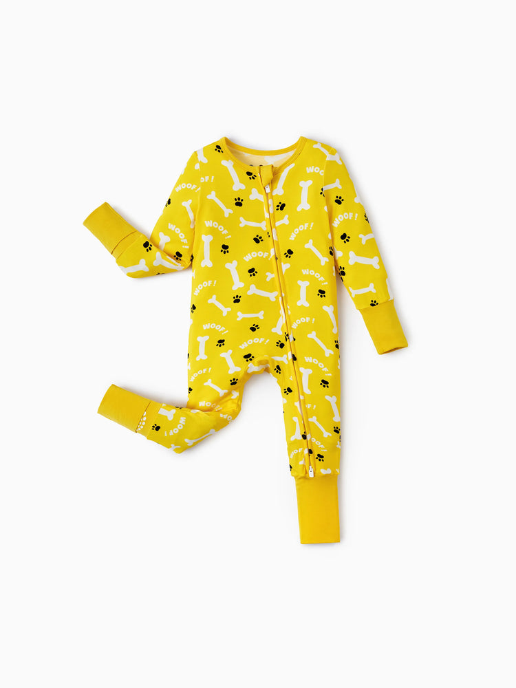 Bamboo Baby Boy/Girl 2-Pack Natural Animal or Plant Long Sleeve Romper 2-Way Zip Anti Slip Footie Yellow