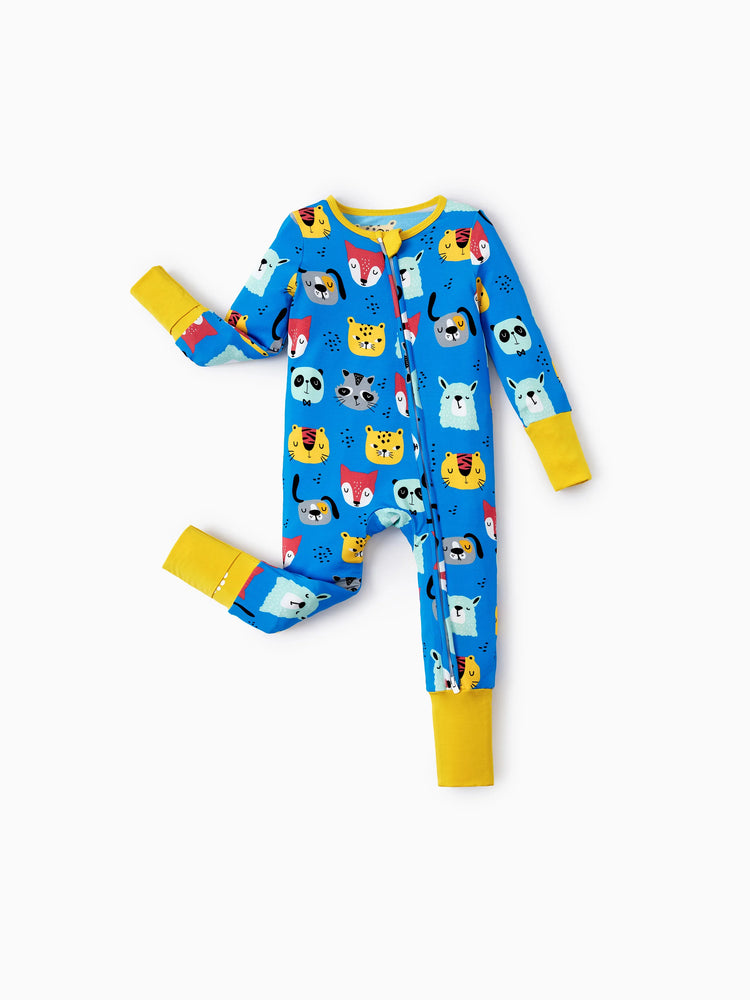 Bamboo Baby Boy/Girl 2-Pack Natural Animal or Plant Long Sleeve Romper 2-Way Zip Anti Slip Footie Yellow