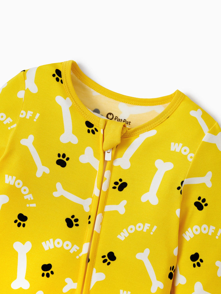 Bamboo Baby Boy/Girl 2-Pack Natural Animal or Plant Long Sleeve Romper 2-Way Zip Anti Slip Footie Yellow