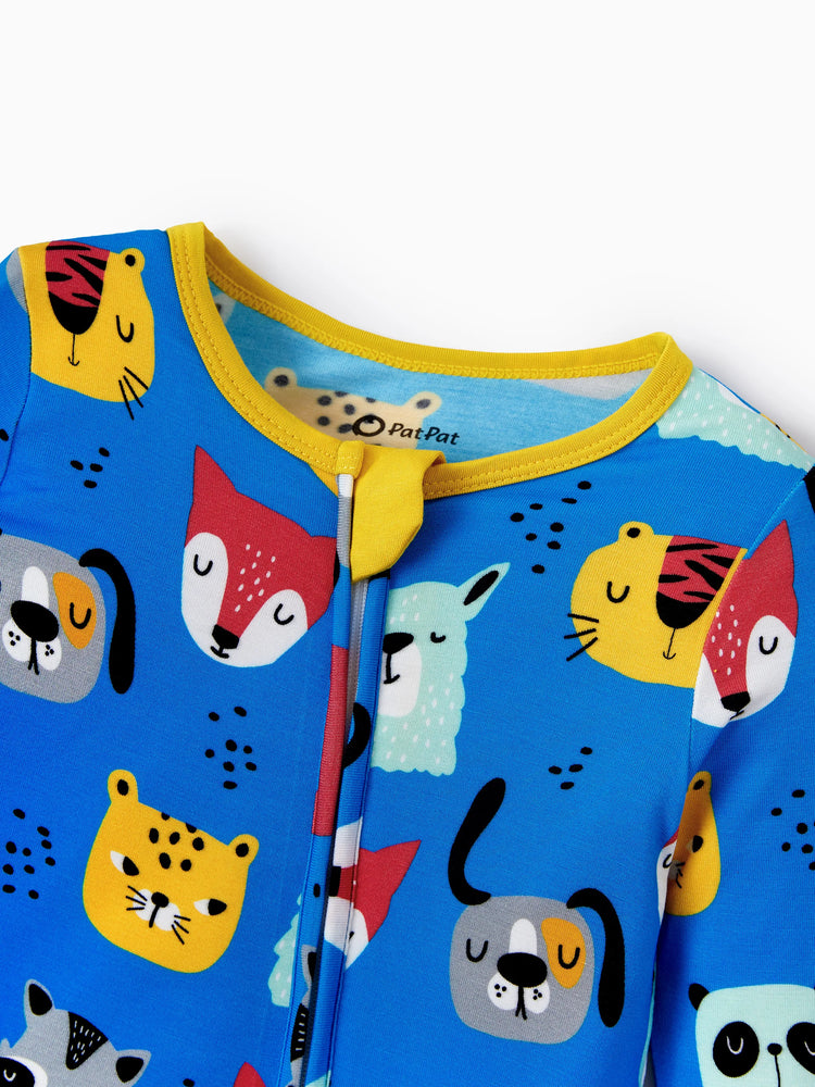 Bamboo Baby Boy/Girl 2-Pack Natural Animal or Plant Long Sleeve Romper 2-Way Zip Anti Slip Footie Yellow