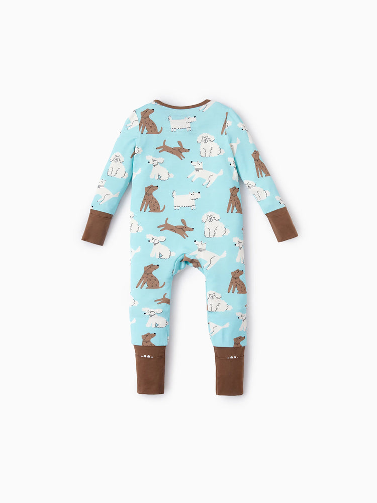 Bamboo Baby Boy/Girl 2-Pack Natural Animal or Plant Long Sleeve Romper 2-Way Zip Anti Slip Footie Brown