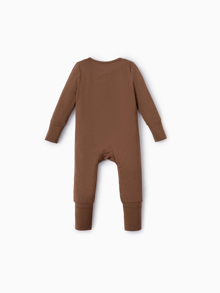 Bamboo Baby Boy/Girl 2-Pack Natural Animal or Plant Long Sleeve Romper 2-Way Zip Anti Slip Footie Brown
