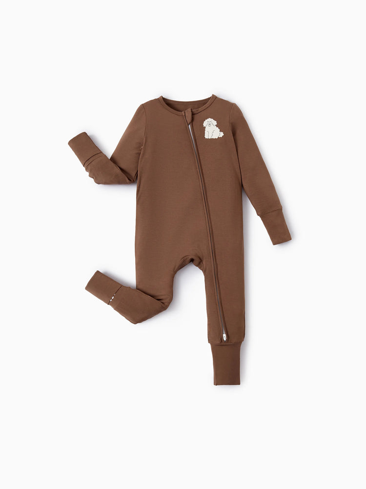 Bamboo Baby Boy/Girl 2-Pack Natural Animal or Plant Long Sleeve Romper 2-Way Zip Anti Slip Footie Brown