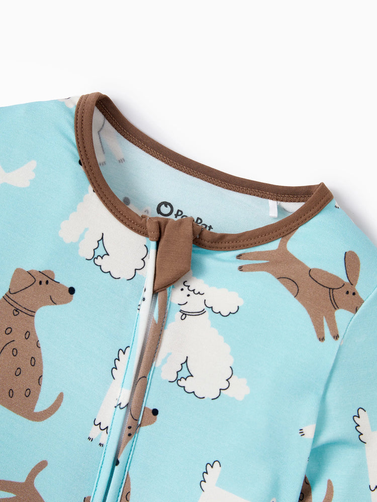 Bamboo Baby Boy/Girl 2-Pack Natural Animal or Plant Long Sleeve Romper 2-Way Zip Anti Slip Footie Brown