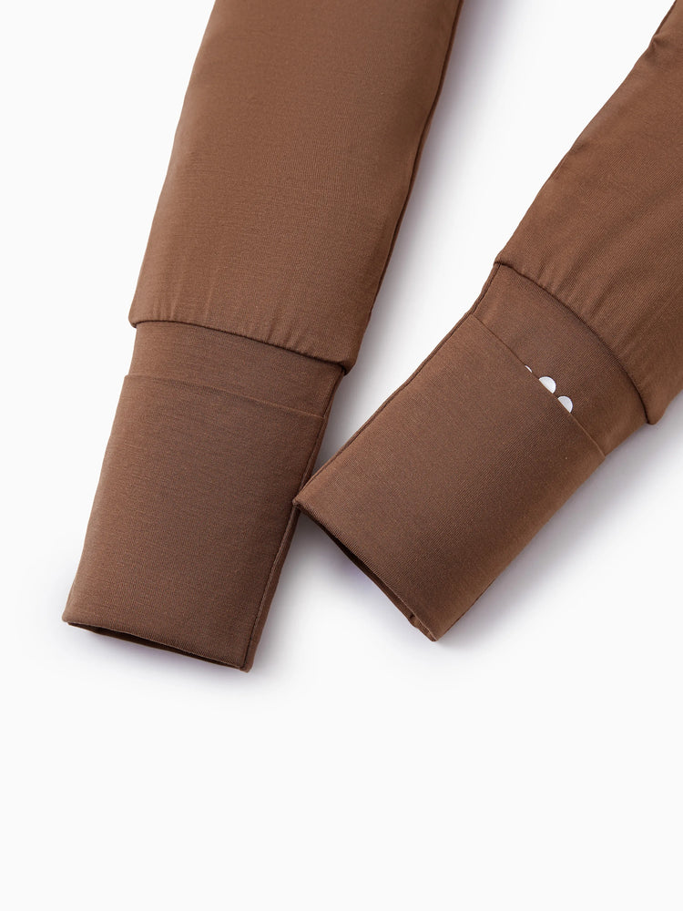 Bamboo Baby Boy/Girl 2-Pack Natural Animal or Plant Long Sleeve Romper 2-Way Zip Anti Slip Footie Brown