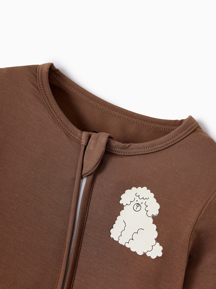 Bamboo Baby Boy/Girl 2-Pack Natural Animal or Plant Long Sleeve Romper 2-Way Zip Anti Slip Footie Brown