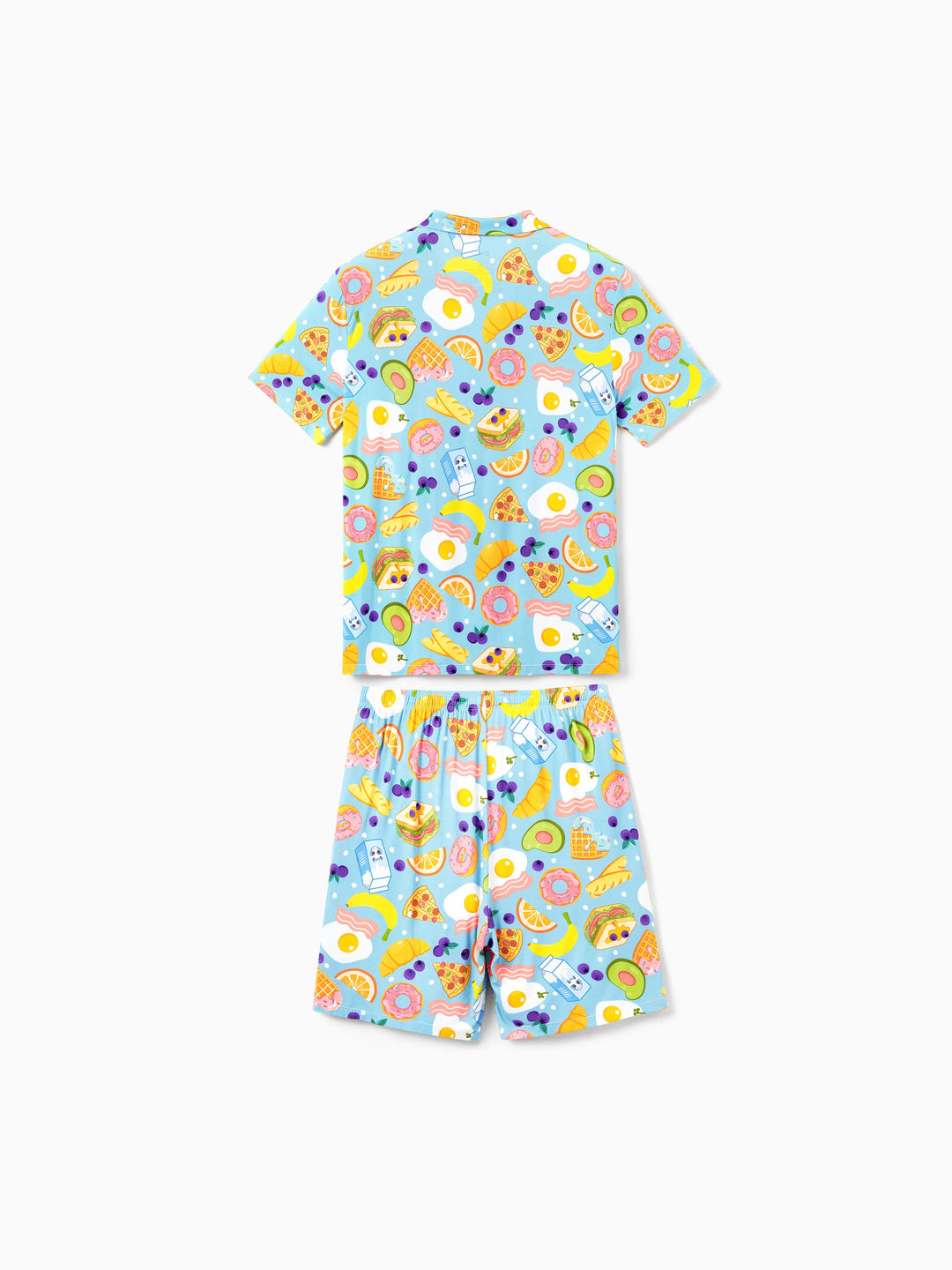 Daddy & Son Bamboo Pajamas Soft Bamboo Viscose PJs for Men Women Kids Toddler, Fun Food & Fruit Print Short-sleeve Sleepwear Blue
