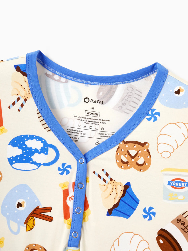 Mommy & me Bamboo Pajamas Buttery Soft Bamboo Viscose PJs for Men Women Kids Toddler Baby, Cozy Dessert Print Short-sleeve Sleepwear Blue