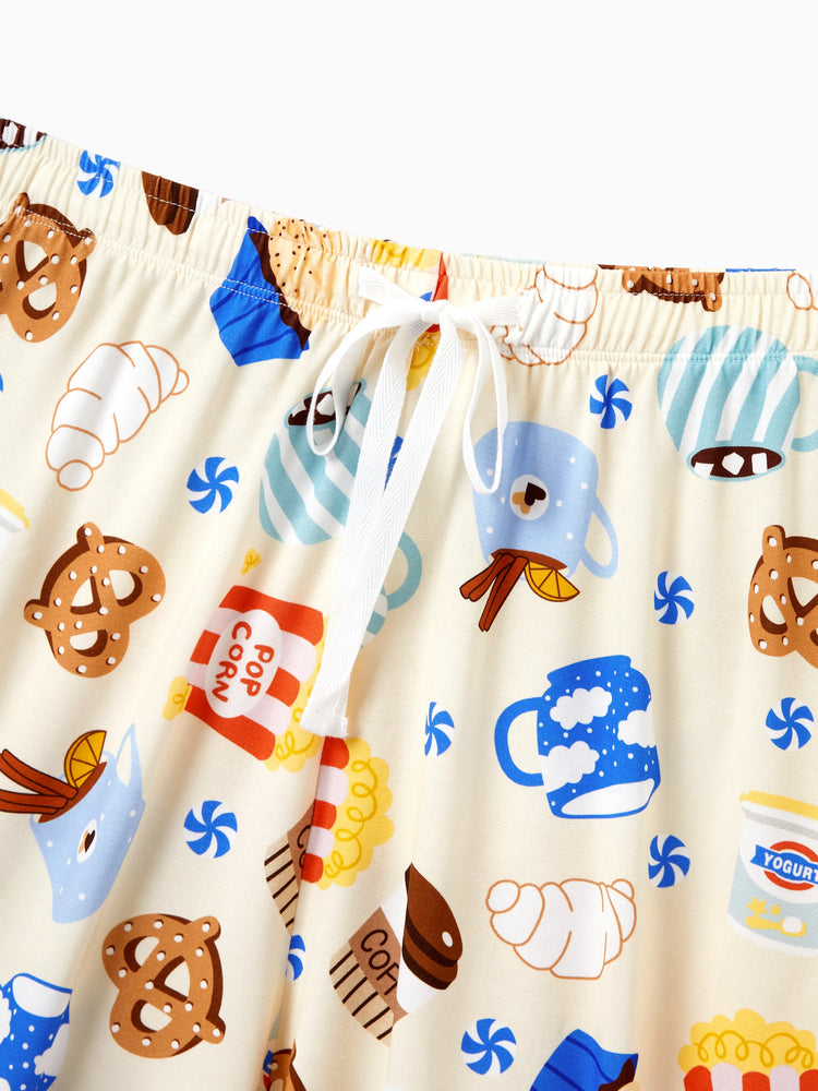 Mommy & me Bamboo Pajamas Buttery Soft Bamboo Viscose PJs for Men Women Kids Toddler Baby, Cozy Dessert Print Short-sleeve Sleepwear Blue