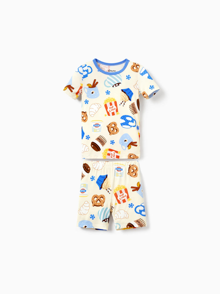 Mommy & me Bamboo Pajamas Buttery Soft Bamboo Viscose PJs for Men Women Kids Toddler Baby, Cozy Dessert Print Short-sleeve Sleepwear Blue