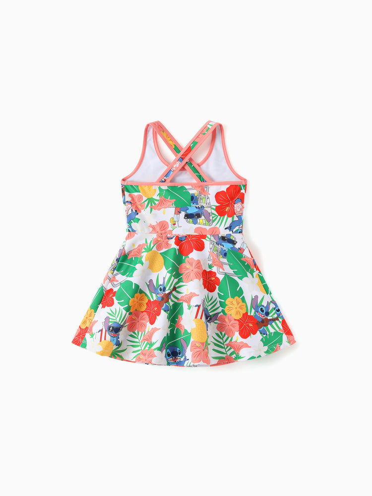 Disney Stitch Daddy & Daughter Tropical Floral Sporty Dress with Built-in Shorts & Pockets/ Cotton Top Multi-color