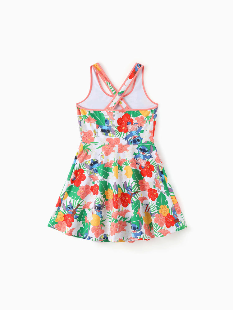 Disney Stitch Matching Family Tropical Floral Sporty Dress/ Cotton Top Multi-color