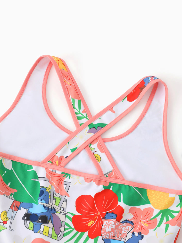 Disney Stitch Matching Family Tropical Floral Sporty Dress/ Cotton Top Multi-color