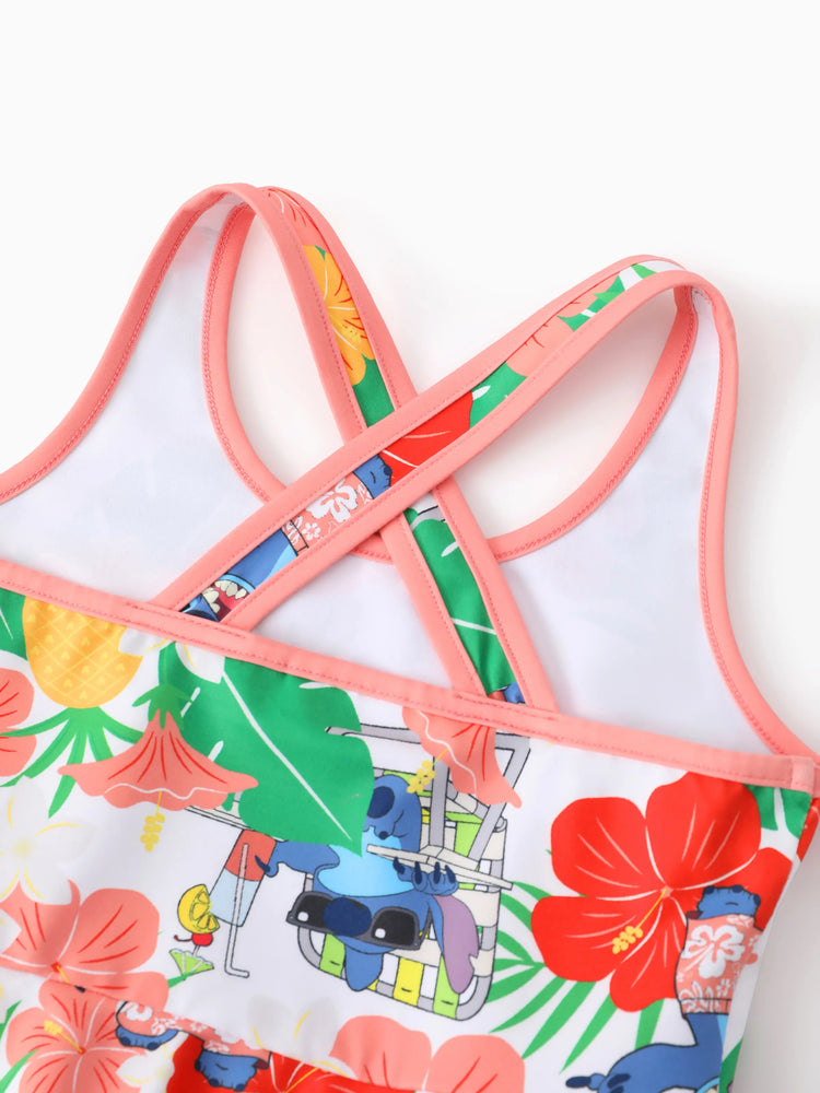 Disney Stitch Daddy & Daughter Tropical Floral Sporty Dress with Built-in Shorts & Pockets/ Cotton Top Multi-color