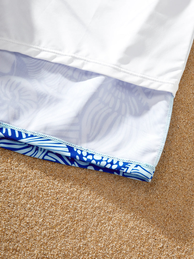 Daddy & Daughter Shell Print Swimwear Floral two-piece Bikini & Swim Shorts Set for Mom, Dad, & Kids, Perfect for Beach Days & Pool Parties Blue