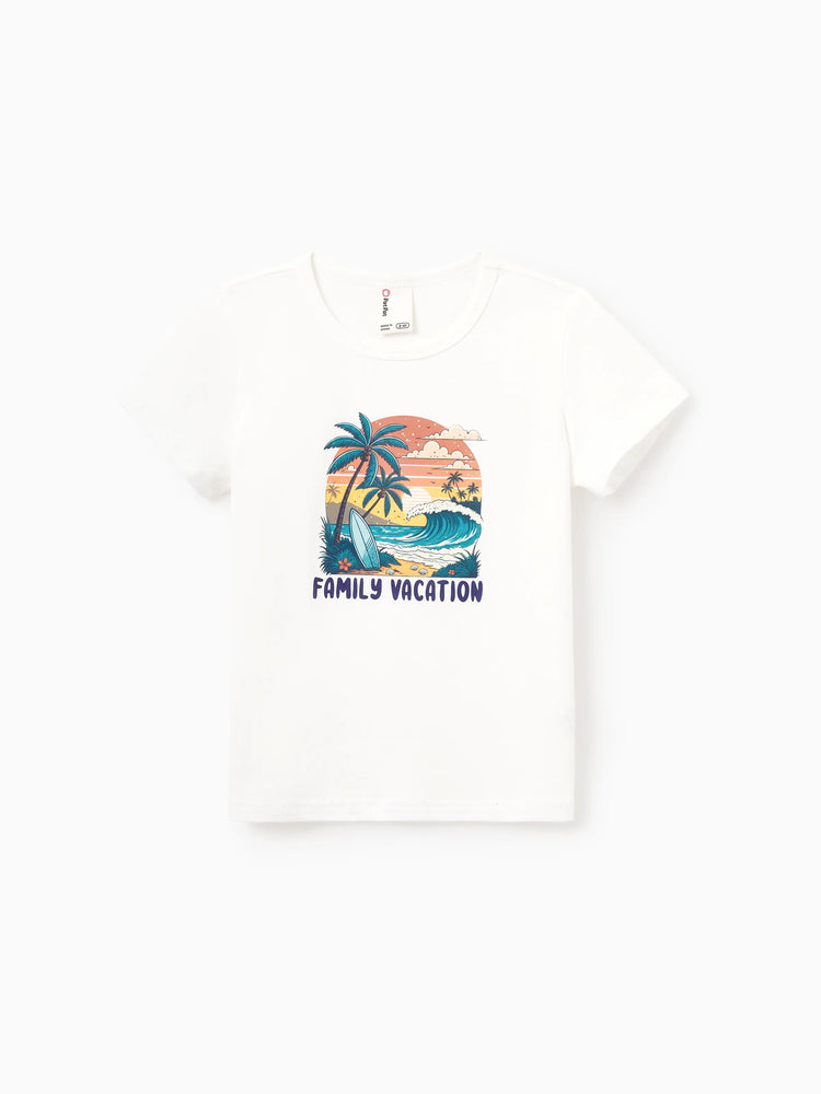 Daddy & Son "Family Vacation" Graphic Cotton Tees Tropical Surf Print T-Shirt Multi-color
