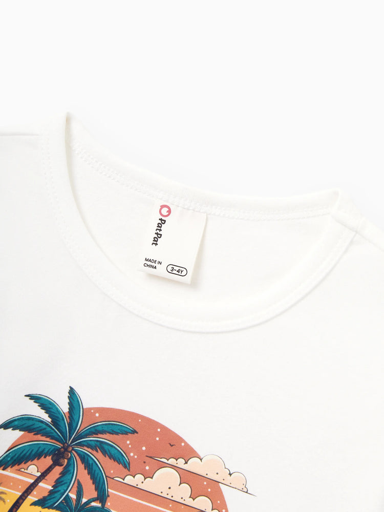 Daddy & Son "Family Vacation" Graphic Cotton Tees Tropical Surf Print T-Shirt Multi-color