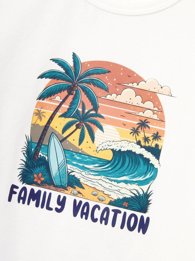 Family Matching "Family Vacation" Graphic Cotton Tees Tropical Surf Print T-Shirt Multi-color
