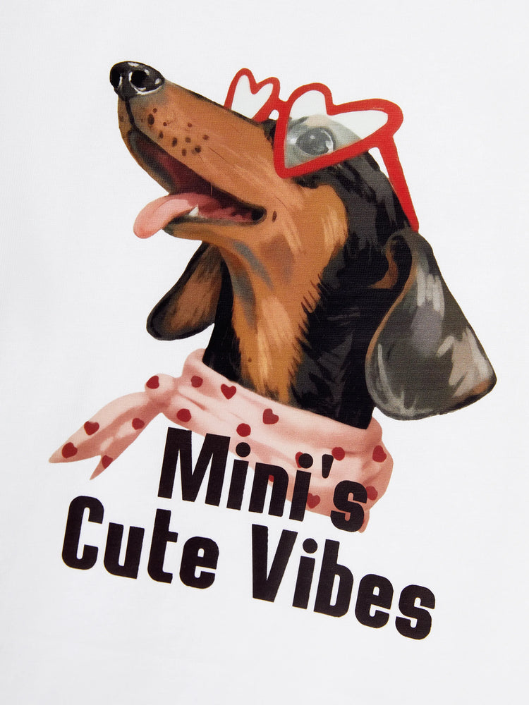 Mommy and Me Dachshund Graphic Tees "Mom's Cool Vibes" Matching Cotton Doggy Print T-Shirt White