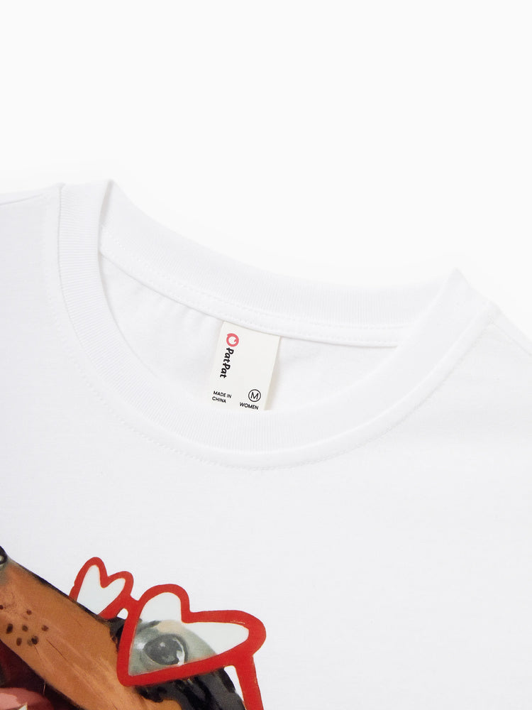 Mommy and Me Dachshund Graphic Tees "Mom's Cool Vibes" Matching Cotton Doggy Print T-Shirt White