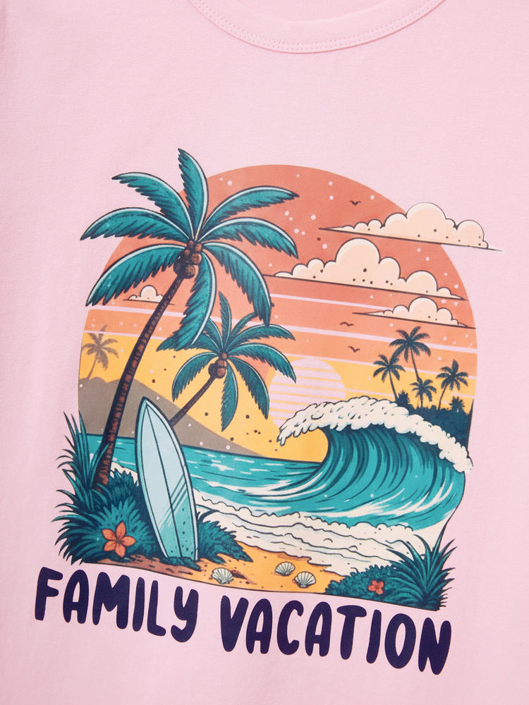 Family Matching "Family Vacation" Graphic Cotton Tees Tropical Surf Print T-Shirt Multi-color