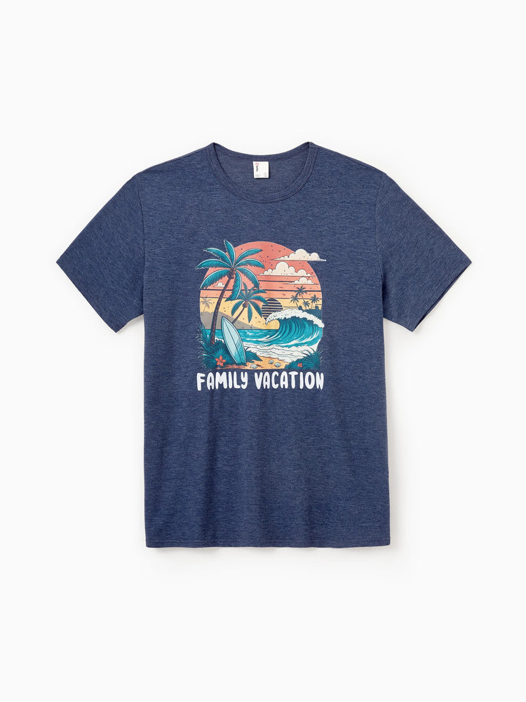 Family Matching "Family Vacation" Graphic Cotton Tees Tropical Surf Print T-Shirt Multi-color