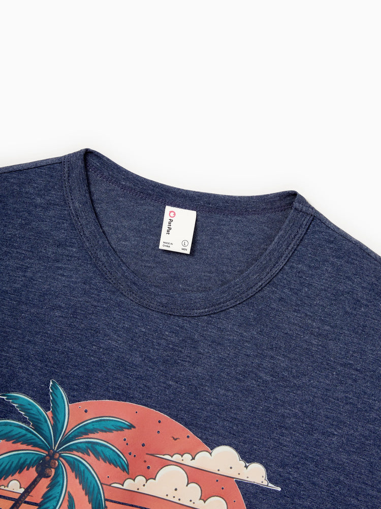 Family Matching "Family Vacation" Graphic Cotton Tees Tropical Surf Print T-Shirt Multi-color