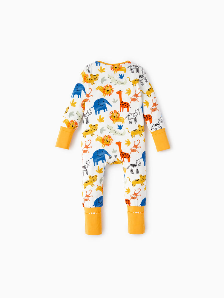 Bamboo Baby Boy/Girl Cartoon Printed 2-Way Zip Onesies Anti Slip Long-sleeve Footie Yellow