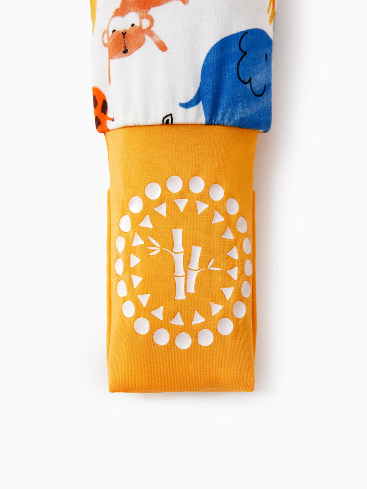 Bamboo Baby Boy/Girl Cartoon Printed 2-Way Zip Onesies Anti Slip Long-sleeve Footie Yellow