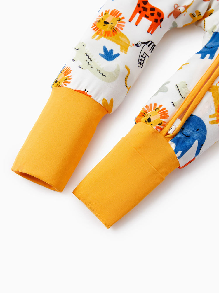 Bamboo Baby Boy/Girl Cartoon Printed 2-Way Zip Onesies Anti Slip Long-sleeve Footie Yellow