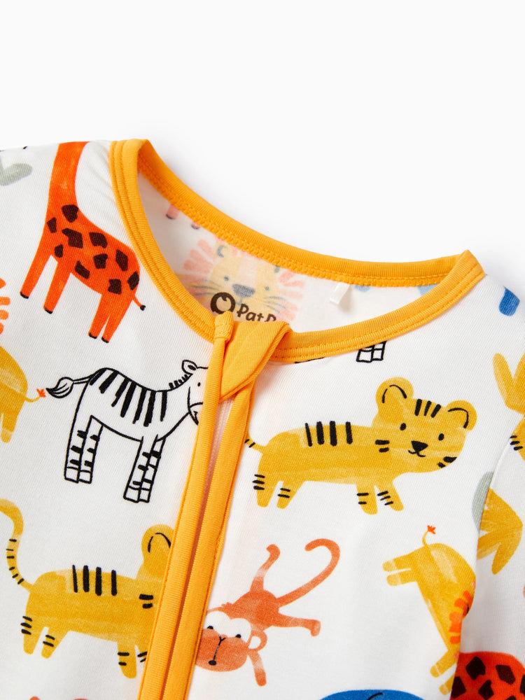 Bamboo Baby Boy/Girl Cartoon Printed 2-Way Zip Onesies Anti Slip Long-sleeve Footie Yellow