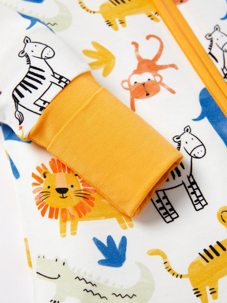 Bamboo Baby Boy/Girl Cartoon Printed 2-Way Zip Onesies Anti Slip Long-sleeve Footie Yellow