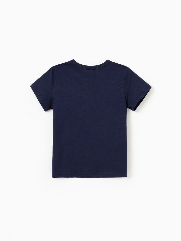 Family Matching Outfits Blue Floral Print Dress & Color Block Tee Set, Mommy Daddy and Me Summer Beach Vacation Coordinates Blue