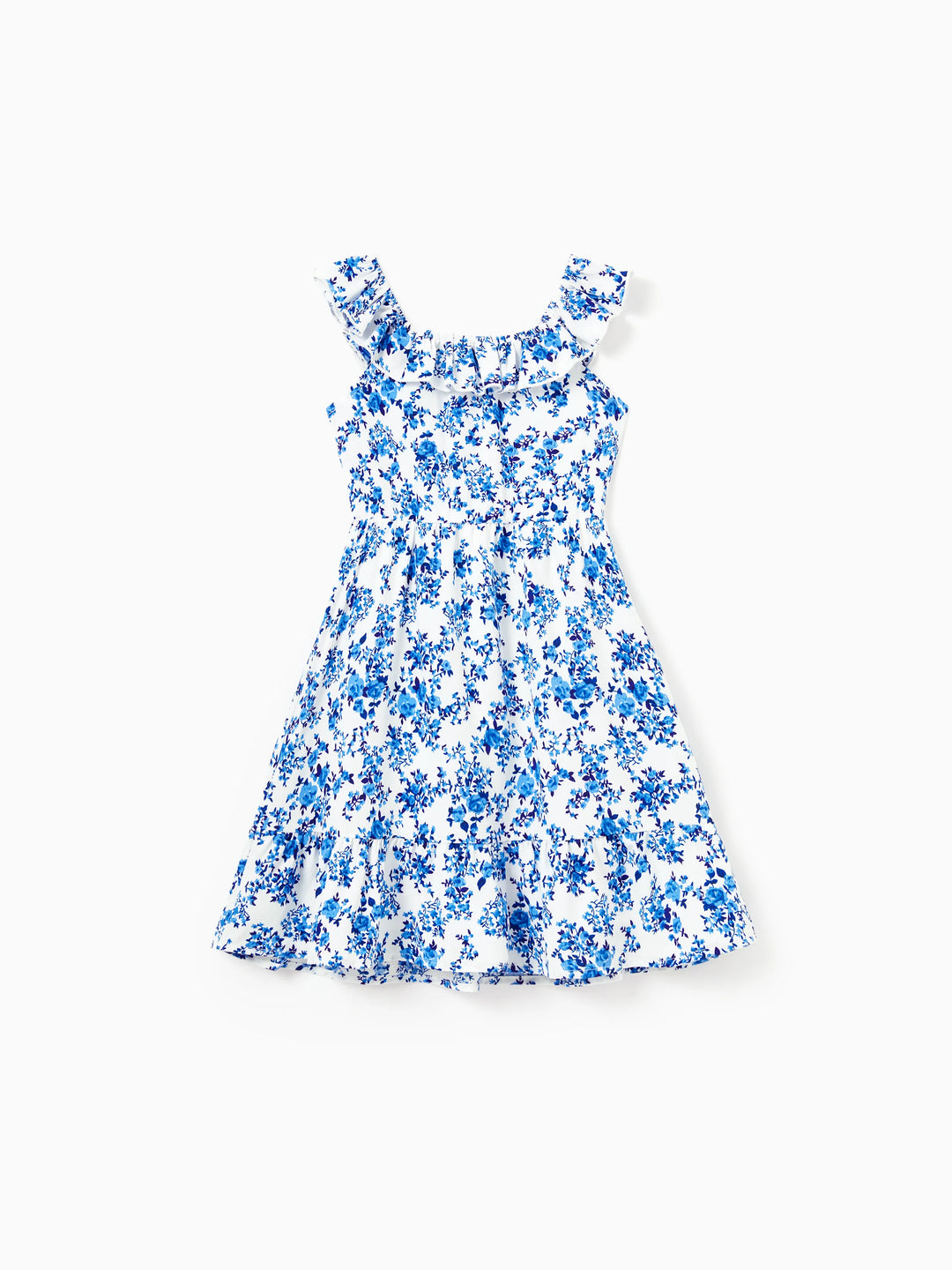 Toddler/Kid Girl Outfits Blue Floral Print Dress, Summer Beach Vacation Coordinates Blue, Blue / Girl / 8-9Y
