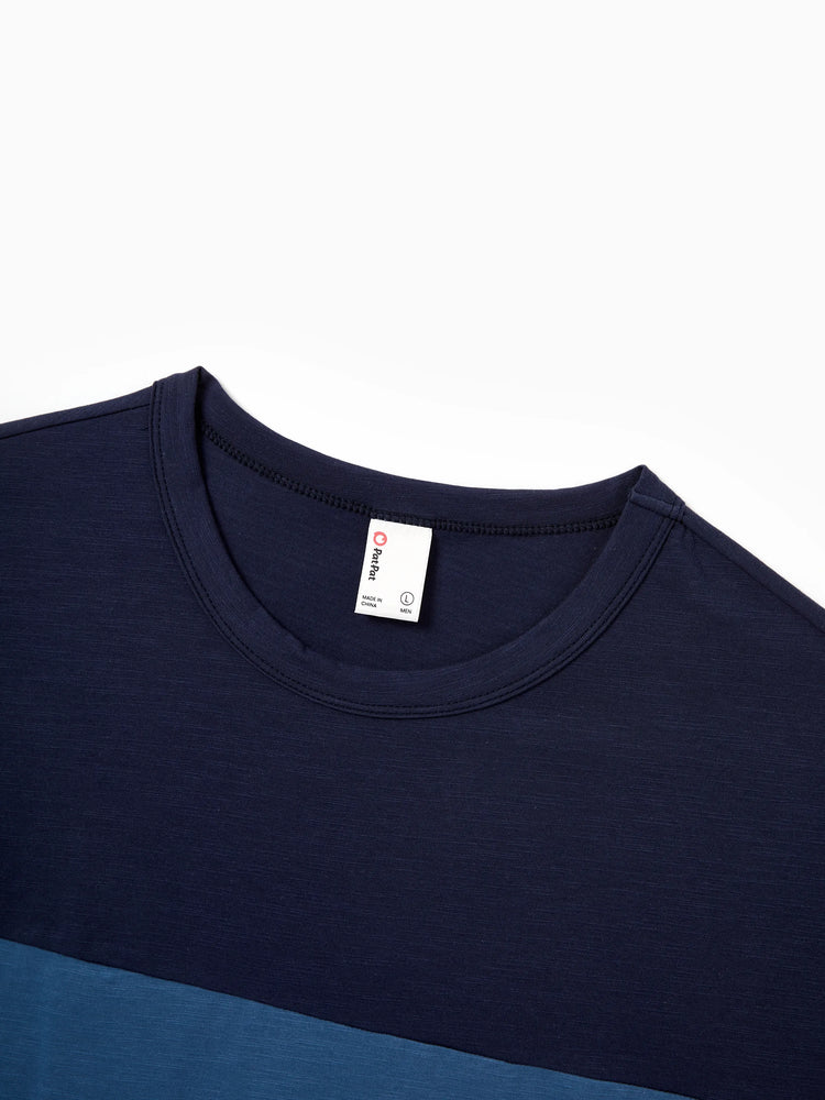 Family Matching Outfits Blue Floral Print Dress & Color Block Tee Set, Mommy Daddy and Me Summer Beach Vacation Coordinates Blue