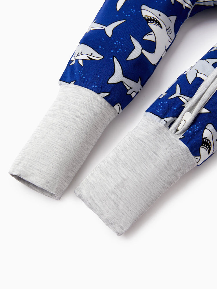 Bamboo Baby Boy/Girl Cartoon Printed 2-Way Zip Onesies Anti Slip Long-sleeve Footie Deep Blue