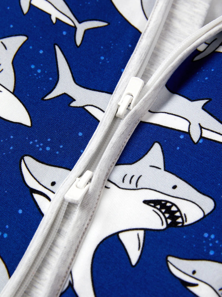 Bamboo Baby Boy/Girl Cartoon Printed 2-Way Zip Onesies Anti Slip Long-sleeve Footie Deep Blue