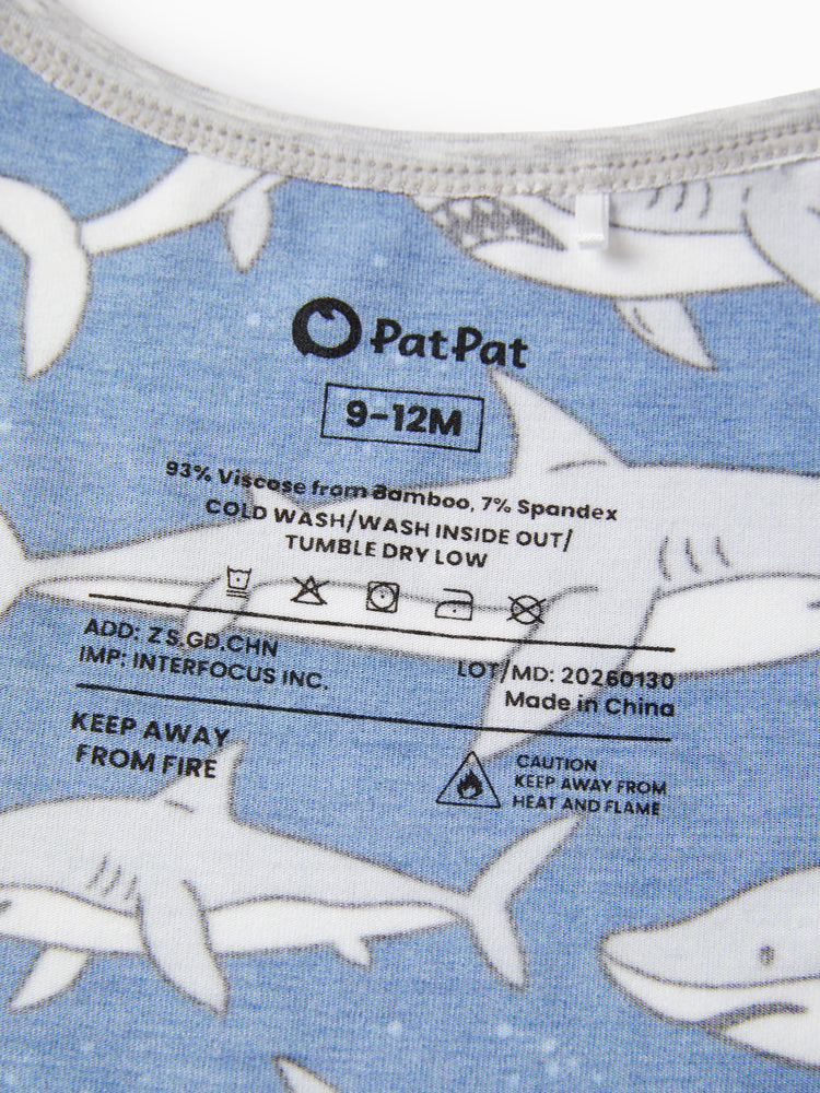 Bamboo Baby Boy/Girl Cartoon Printed 2-Way Zip Onesies Anti Slip Long-sleeve Footie Deep Blue