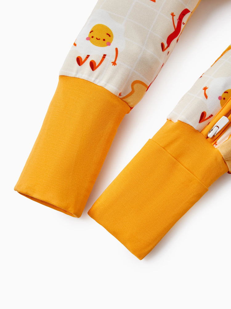 Bamboo Baby Boy/Girl Cartoon Printed 2-Way Zip Onesies Anti Slip Long-sleeve Footie Pale Yellow
