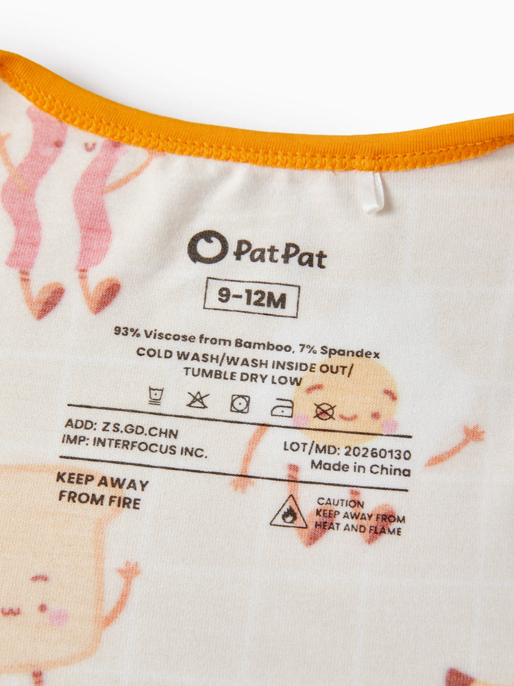 Bamboo Baby Boy/Girl Cartoon Printed 2-Way Zip Onesies Anti Slip Long-sleeve Footie Pale Yellow