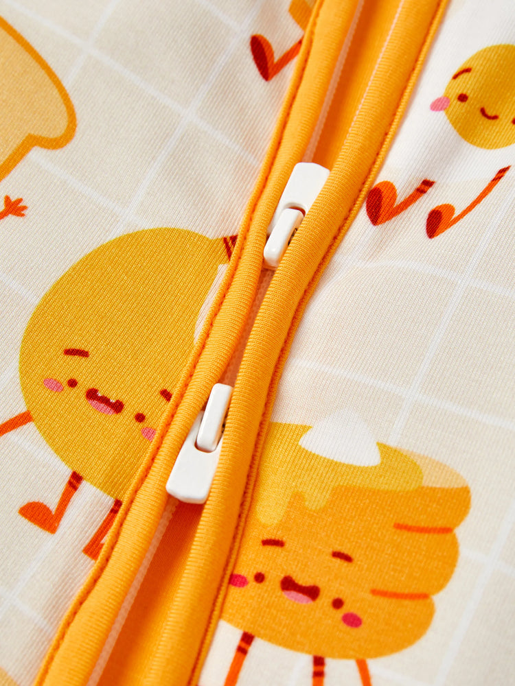 Bamboo Baby Boy/Girl Cartoon Printed 2-Way Zip Onesies Anti Slip Long-sleeve Footie Pale Yellow