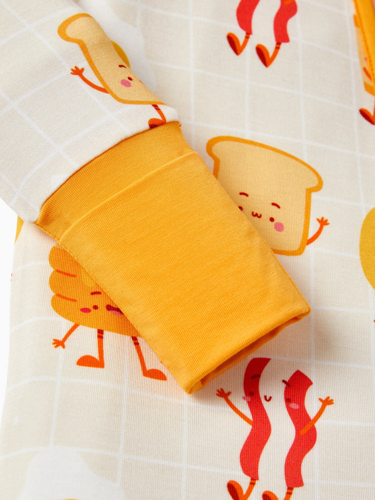 Bamboo Baby Boy/Girl Cartoon Printed 2-Way Zip Onesies Anti Slip Long-sleeve Footie Pale Yellow