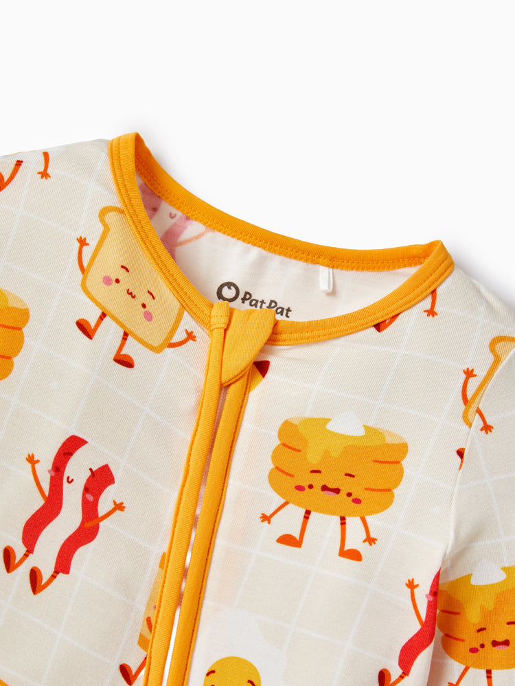 Bamboo Baby Boy/Girl Cartoon Printed 2-Way Zip Onesies Anti Slip Long-sleeve Footie Pale Yellow