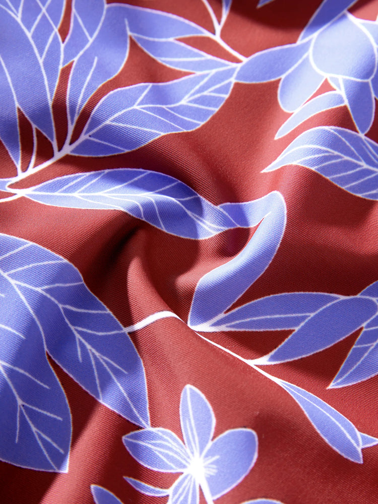 Family Matching Tropical Leaf Print Swimsuits Cutout One-Piece & Swim Trunks Set Multi-color
