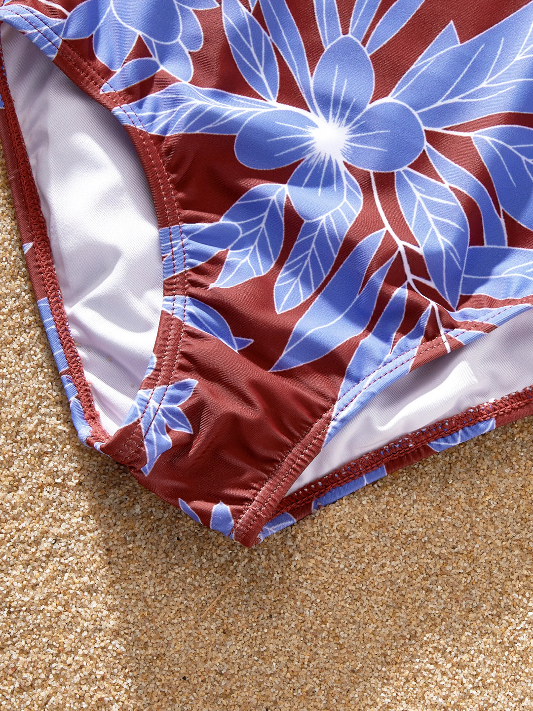 Mommy and me Tropical Leaf Print Swimsuits Cutout One-Piece & Swim Trunks Set Blue