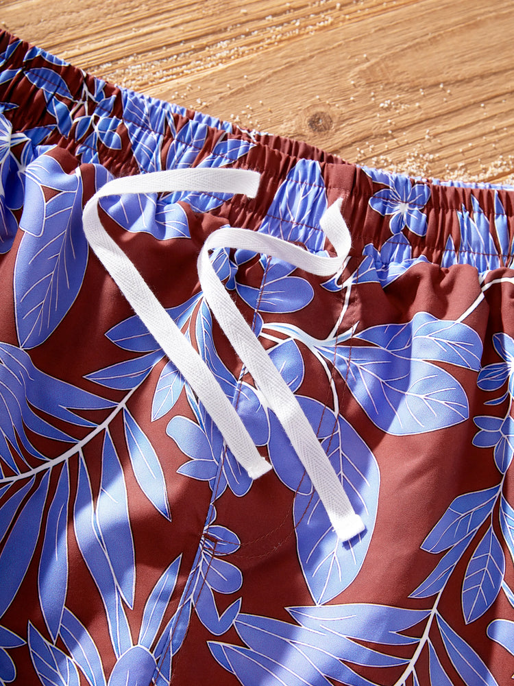 Family Matching Tropical Leaf Print Swimsuits Cutout One-Piece & Swim Trunks Set Multi-color