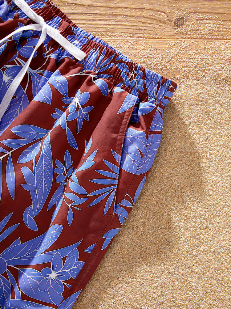 Family Matching Tropical Leaf Print Swimsuits Cutout One-Piece & Swim Trunks Set Multi-color