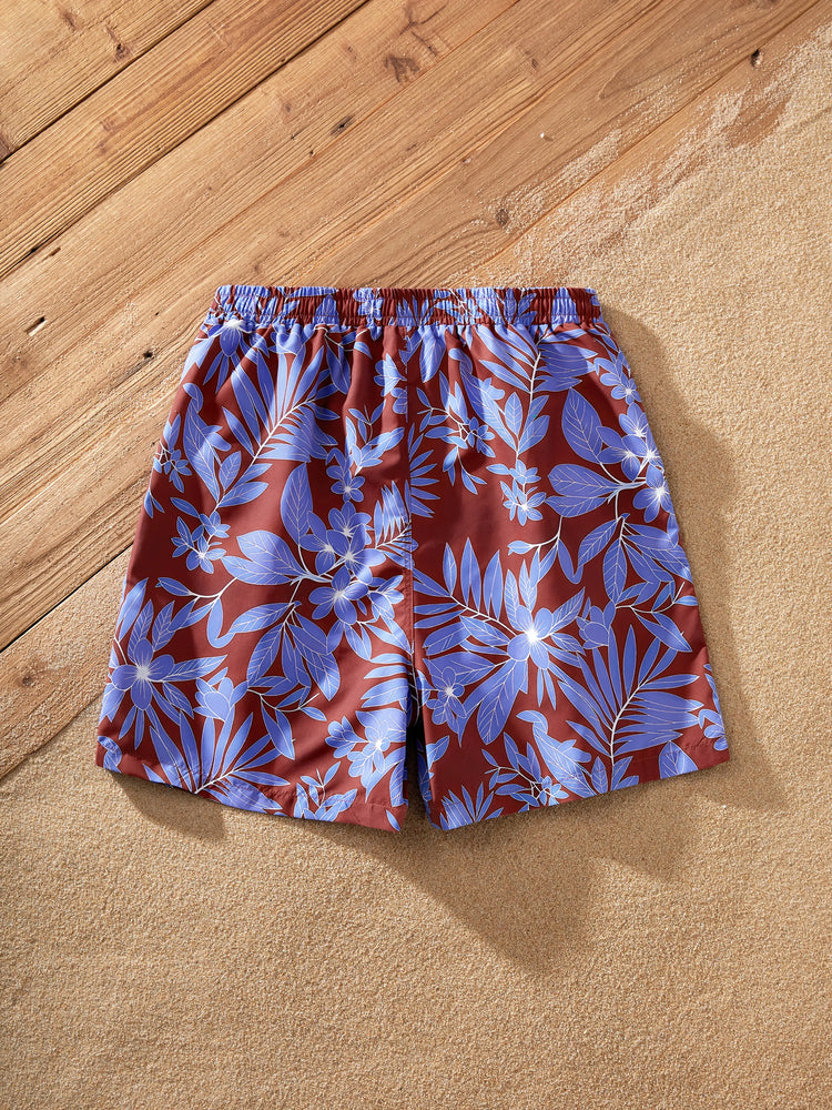 Family Matching Tropical Leaf Print Swimsuits Cutout One-Piece & Swim Trunks Set Multi-color